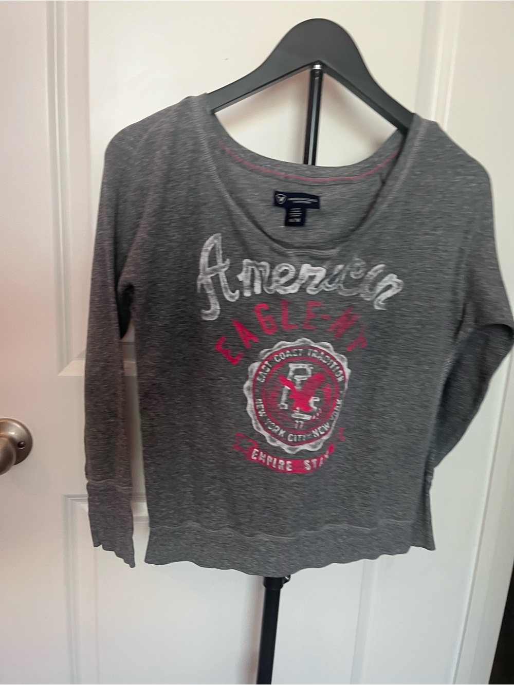 American Eagle Outfitters Gray Crewneck Sweatshirt with Pink Accents